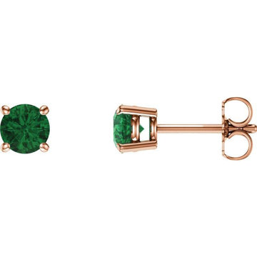 14K Rose 5 mm Lab-Grown Emerald Stud Earrings